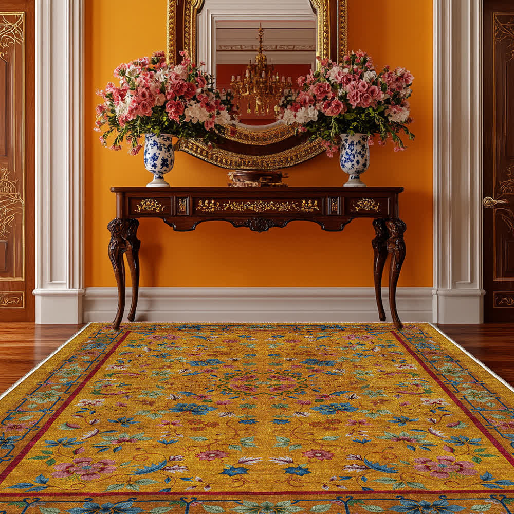 Tapis antidérapant, lavable et doux avec motif floral vintage
