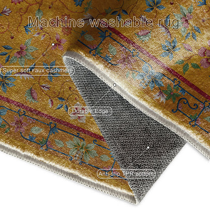 Tapis antidérapant, lavable et doux avec motif floral vintage