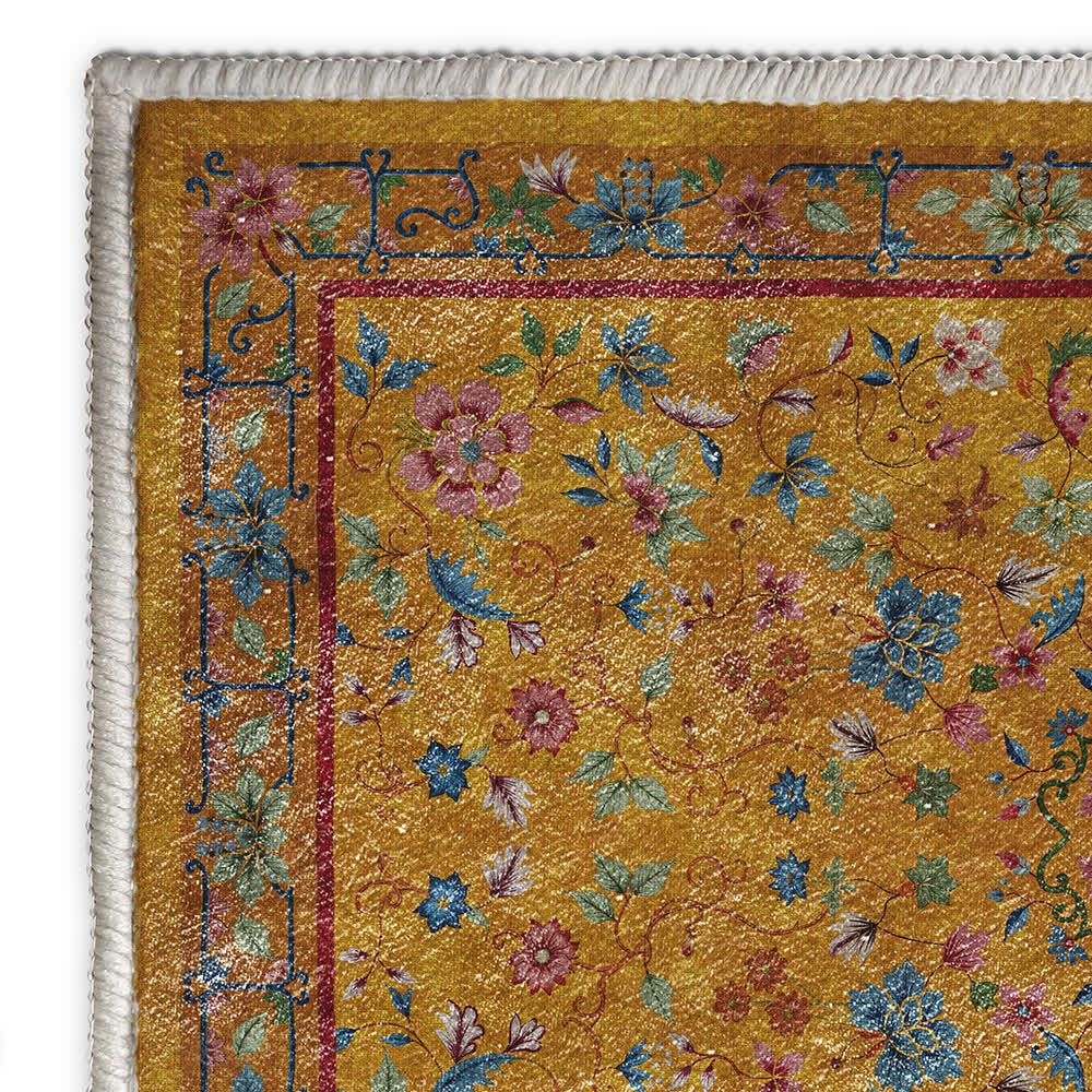 Tapis antidérapant, lavable et doux avec motif floral vintage