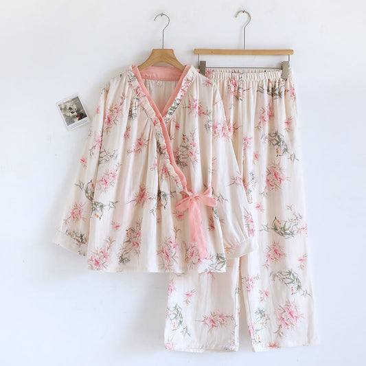 Ensemble pyjama kimono en coton à fleurs de lys