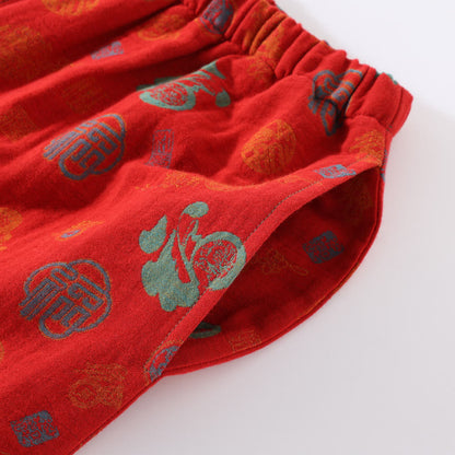 Ensemble de nuit en coton jacquard rouge « Fu »