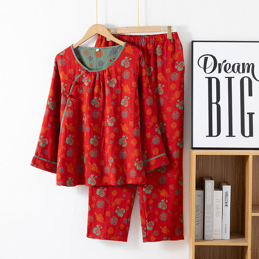 Ensemble de nuit en coton jacquard rouge « Fu »