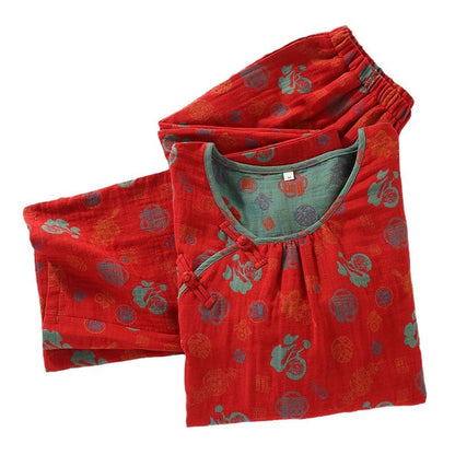 Ensemble de nuit en coton jacquard rouge « Fu »