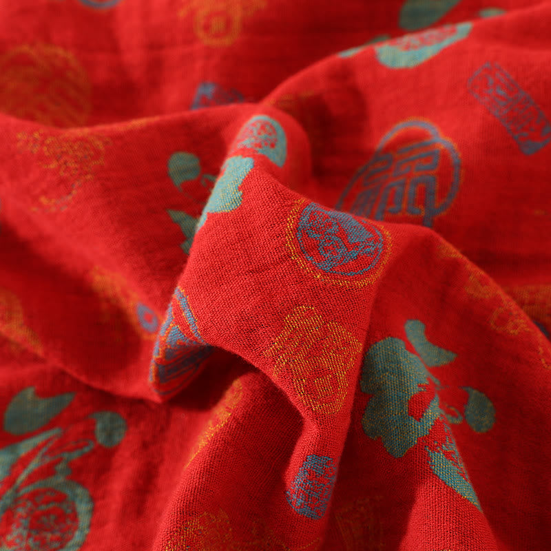 Ensemble de nuit en coton jacquard rouge « Fu »