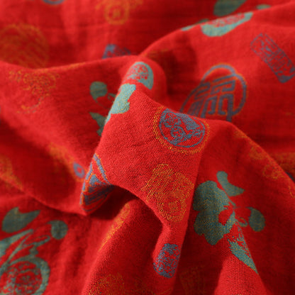 Ensemble de nuit en coton jacquard rouge « Fu »