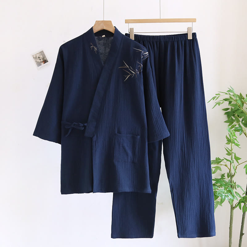 Ensemble pyjama kimono unisexe en jacquard de bambou