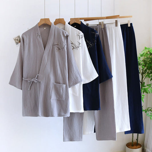 Ensemble pyjama kimono unisexe en jacquard de bambou