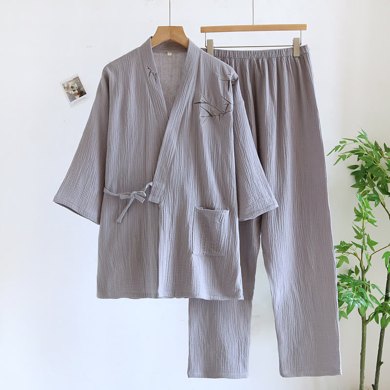 Ensemble pyjama kimono unisexe en jacquard de bambou