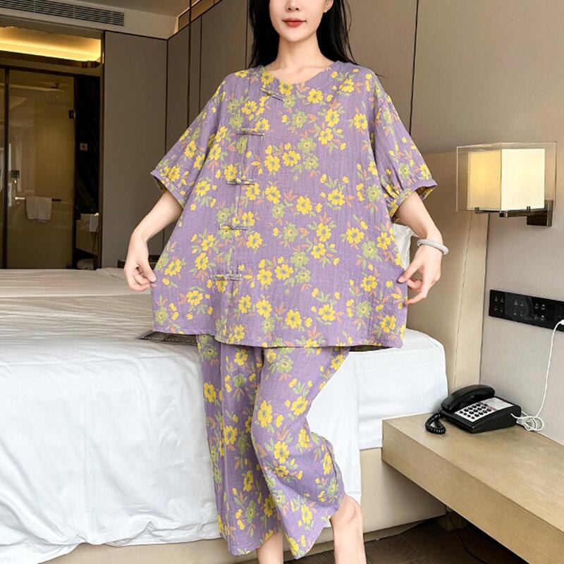 Ensemble de vêtements d'intérieur en coton à fleurs violettes grande taille