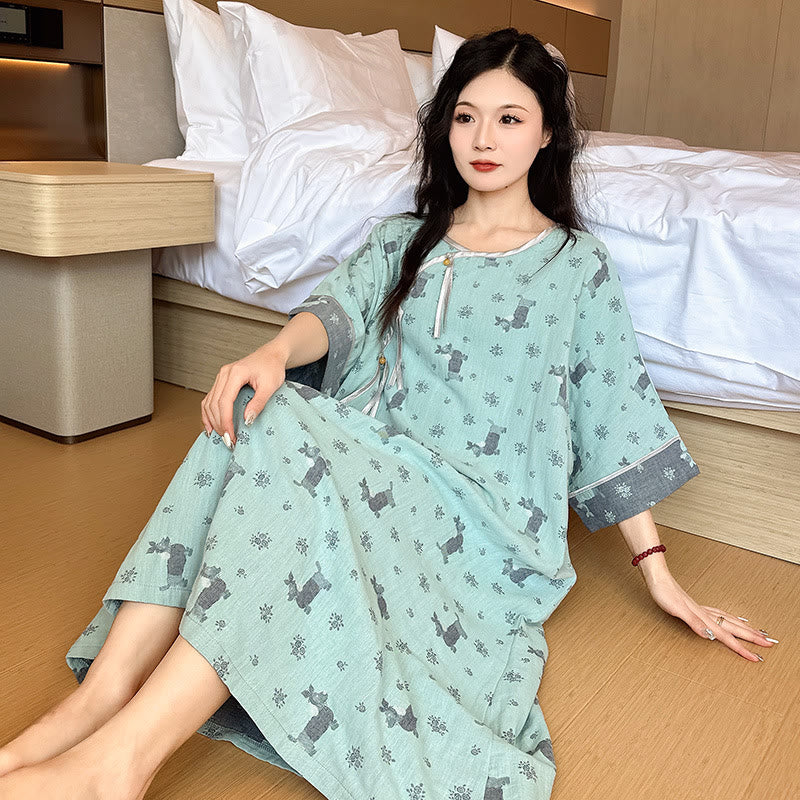 Chemise de nuit en coton double épaisseur grande taille - Vert - 5XL - image 0