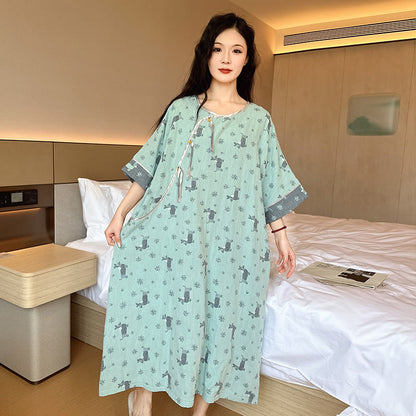 Chemise de nuit en coton double épaisseur grande taille