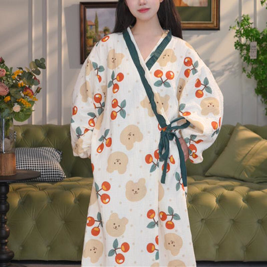 Chemise de nuit grande taille en jacquard motif ours et cerises