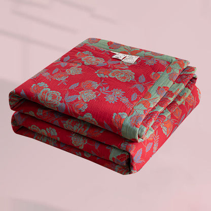 Couverture d'été en coton double épaisseur avec motif floral rétro