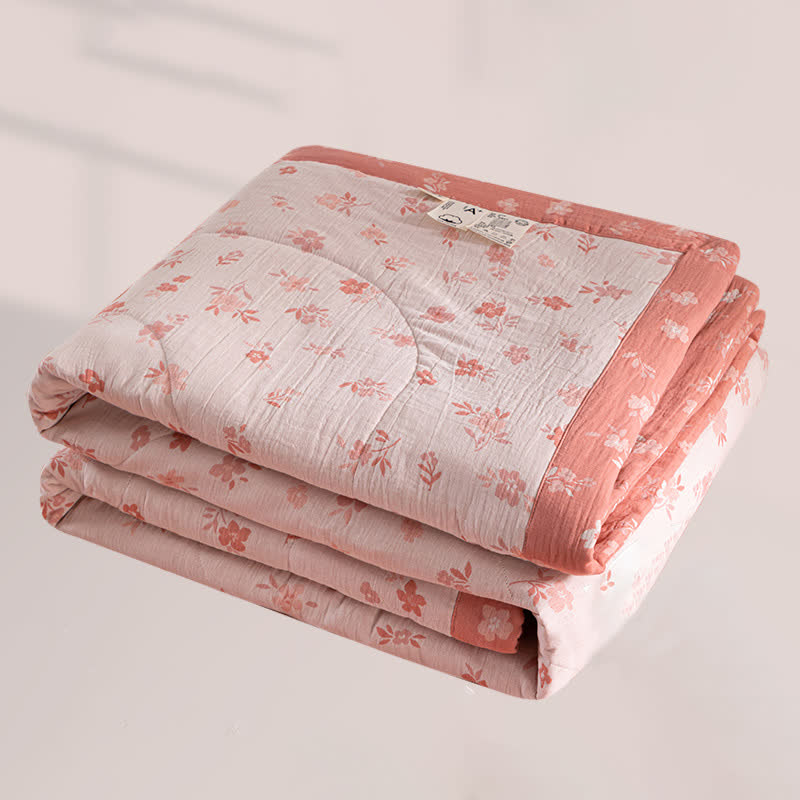 Couette d'été double couche en coton à motif floral rose