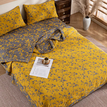 Couette d'été jaune double épaisseur en coton à motif floral