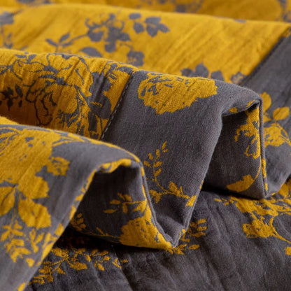 Couette d'été jaune double épaisseur en coton à motif floral