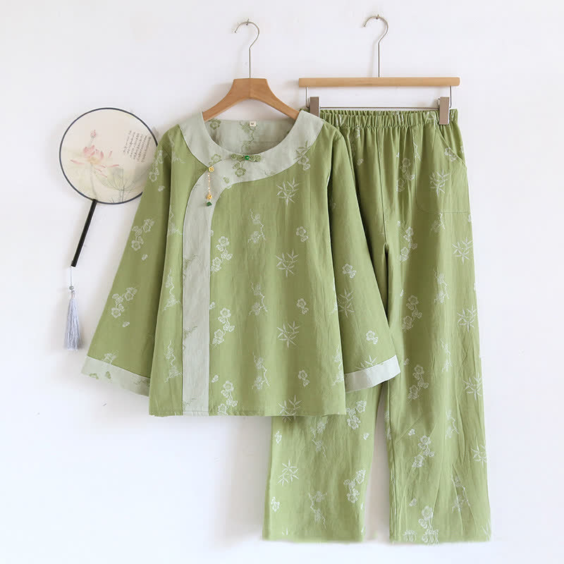 Vêtements d'intérieur à manches longues en tissu de coton jacquard teint en fil de style vintage