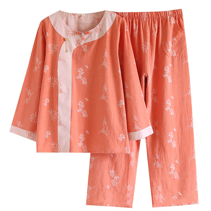 Vêtements d'intérieur à manches longues en tissu de coton jacquard teint en fil de style vintage