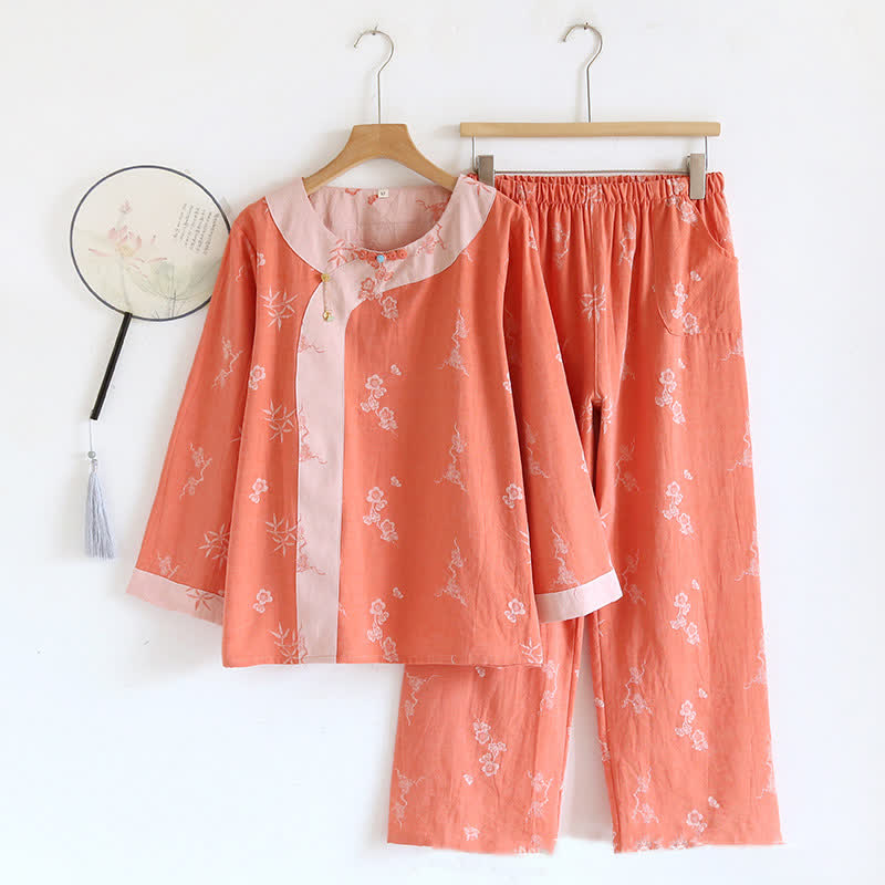 Vêtements d'intérieur à manches longues en tissu de coton jacquard teint en fil de style vintage