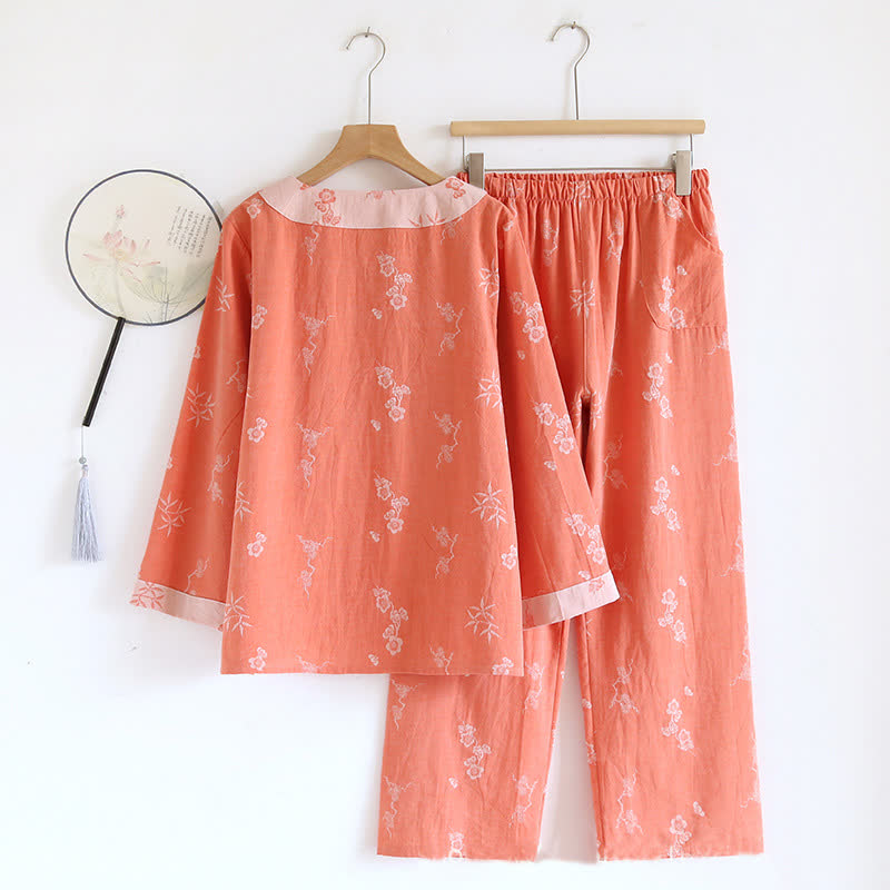 Vêtements d'intérieur à manches longues en tissu de coton jacquard teint en fil de style vintage