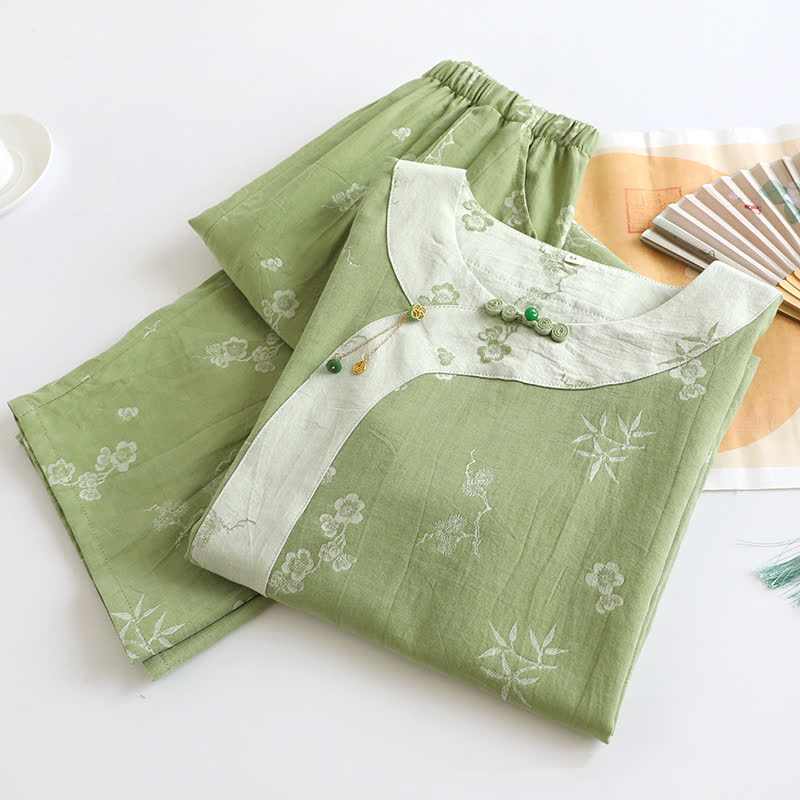 Vêtements d'intérieur à manches longues en tissu de coton jacquard teint en fil de style vintage