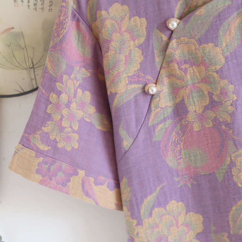 Ensemble de vêtements d'intérieur rétro à manches courtes en coton teint en fil