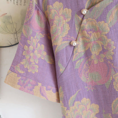 Ensemble de vêtements d'intérieur rétro à manches courtes en coton teint en fil
