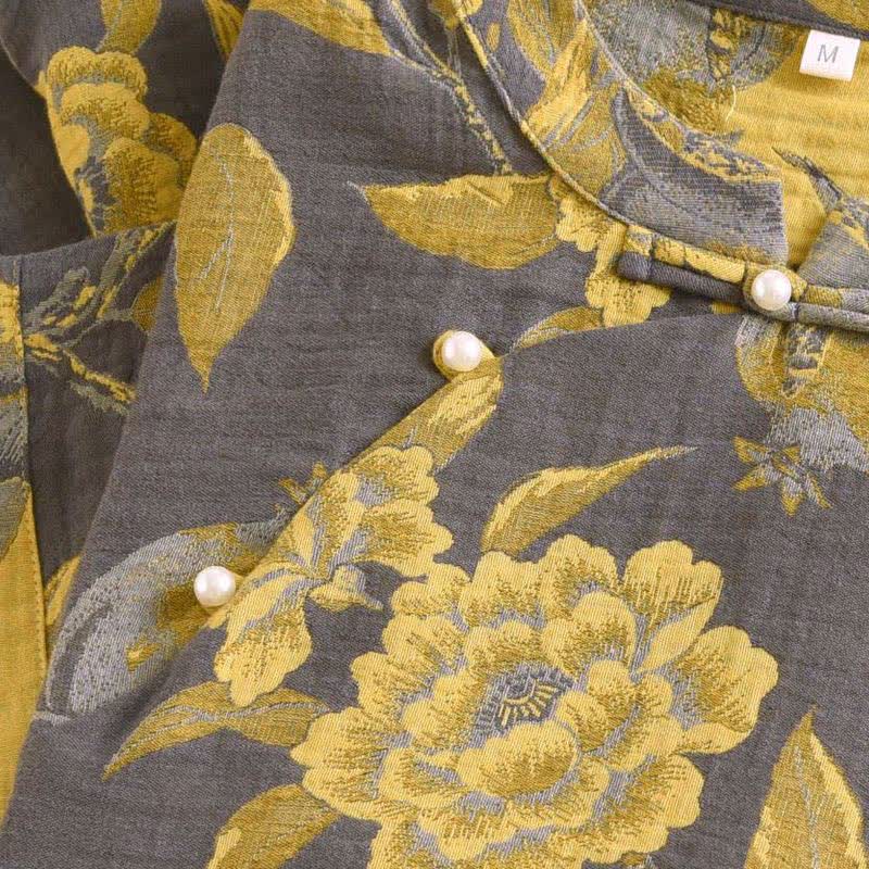 Ensemble de vêtements d'intérieur rétro à manches courtes en coton teint en fil