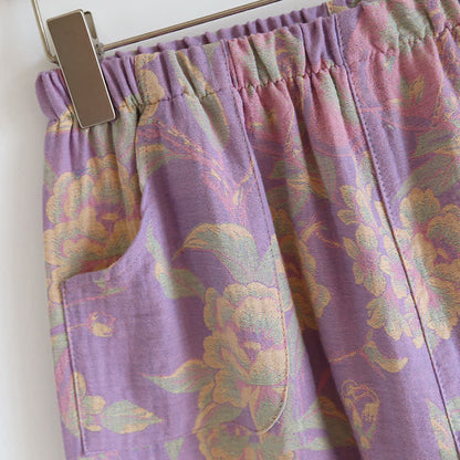 Ensemble de vêtements d'intérieur rétro à manches courtes en coton teint en fil