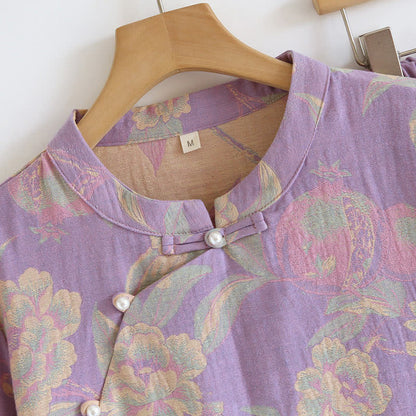 Ensemble de vêtements d'intérieur rétro à manches courtes en coton teint en fil