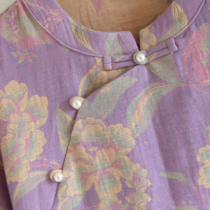 Ensemble de vêtements d'intérieur rétro à manches courtes en coton teint en fil
