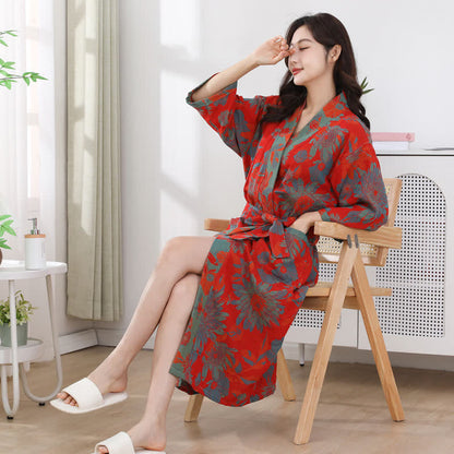 Peignoir en gaze de coton double épaisseur à motif floral