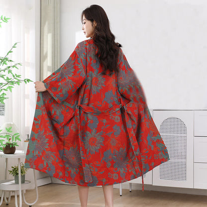 Peignoir en gaze de coton double épaisseur à motif floral