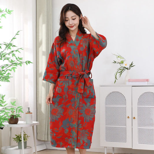 Peignoir en gaze de coton double épaisseur à motif floral