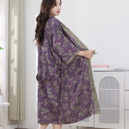 Peignoir en gaze de coton double épaisseur à motif floral violet