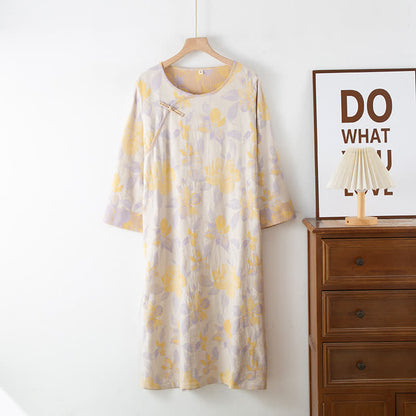 Chemise de nuit vintage à col rond en coton teint en fil