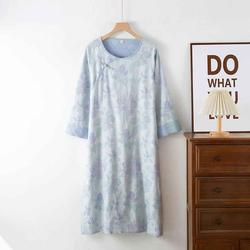 Chemise de nuit vintage à col rond en coton teint en fil