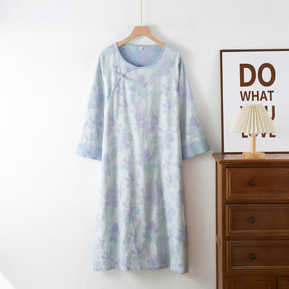 Chemise de nuit vintage à col rond en coton teint en fil