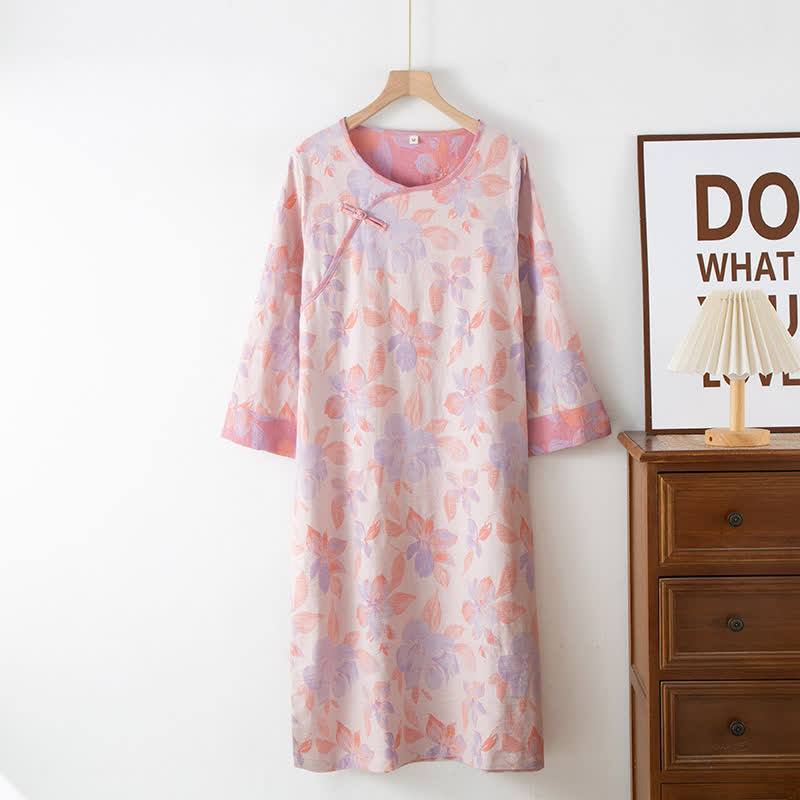 Chemise de nuit vintage à col rond en coton teint en fil