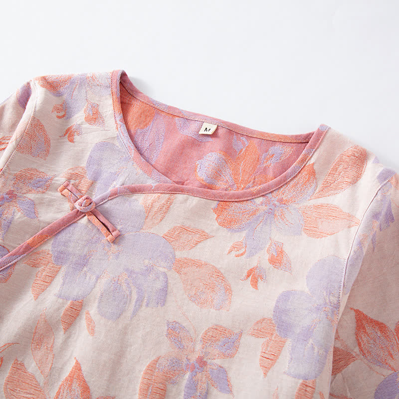 Chemise de nuit vintage à col rond en coton teint en fil