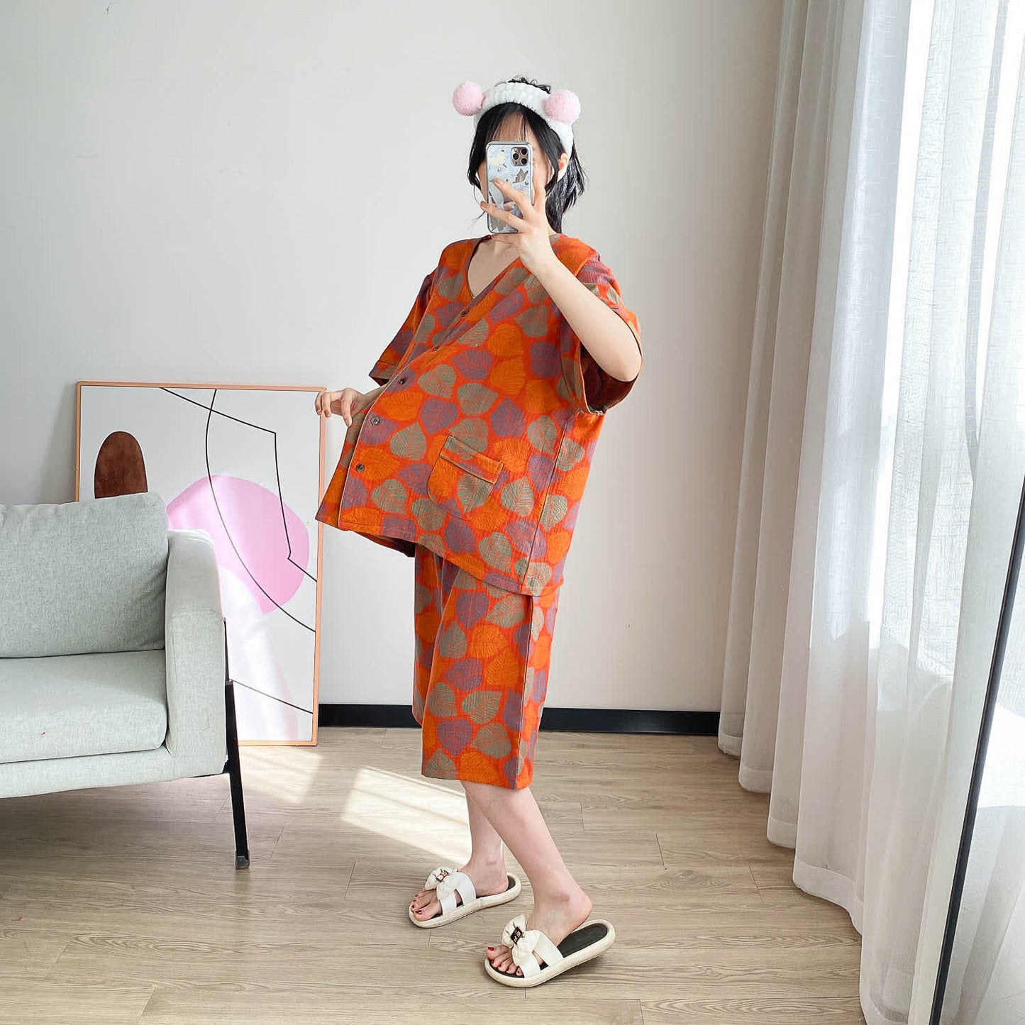 Ensemble de vêtements d'intérieur à manches courtes et imprimé jacquard vintage grande taille