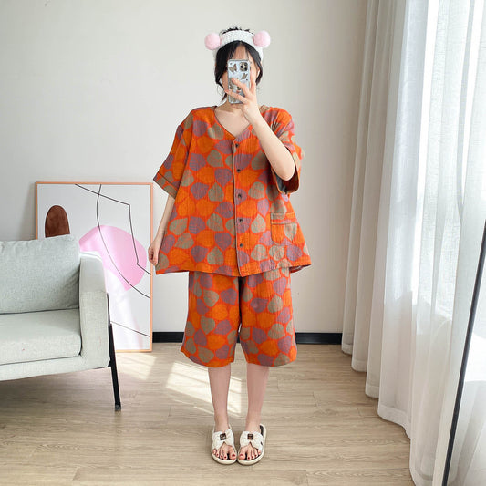 Ensemble de vêtements d'intérieur à manches courtes et imprimé jacquard vintage grande taille