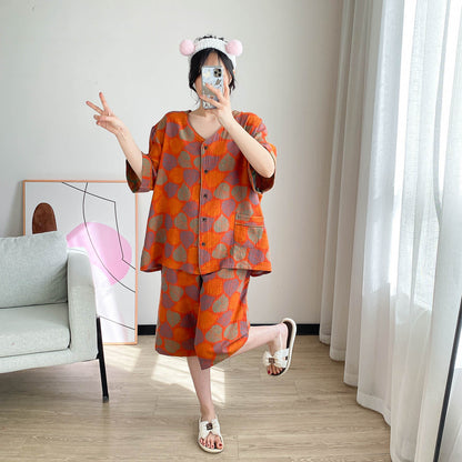 Ensemble de vêtements d'intérieur à manches courtes et imprimé jacquard vintage grande taille