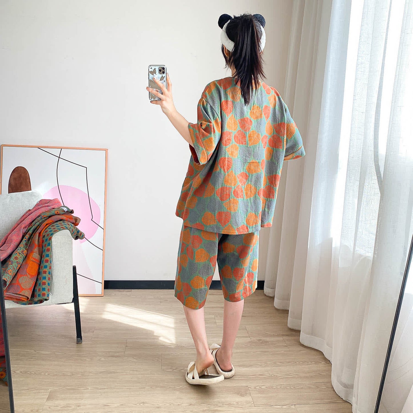 Ensemble de vêtements d'intérieur à manches courtes et imprimé jacquard vintage grande taille