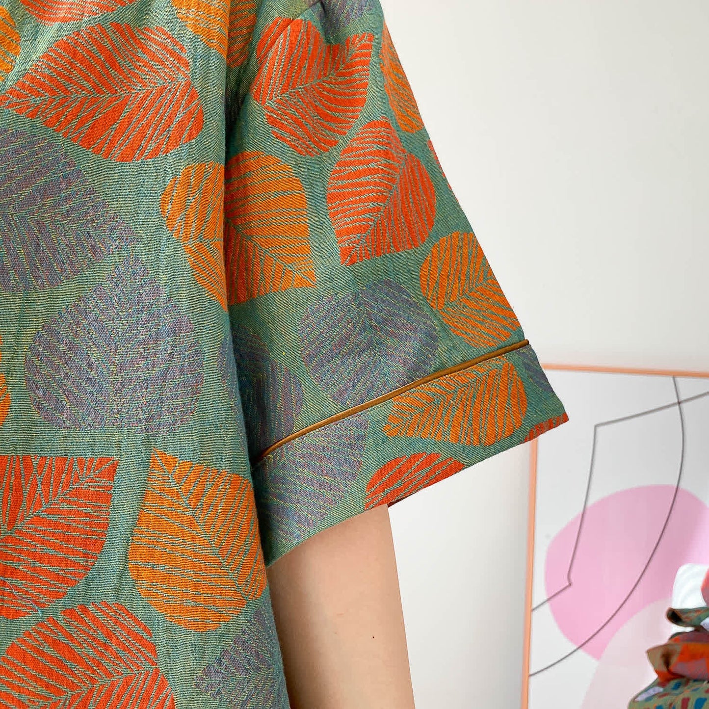 Ensemble de vêtements d'intérieur à manches courtes et imprimé jacquard vintage grande taille