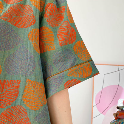 Ensemble de vêtements d'intérieur à manches courtes et imprimé jacquard vintage grande taille
