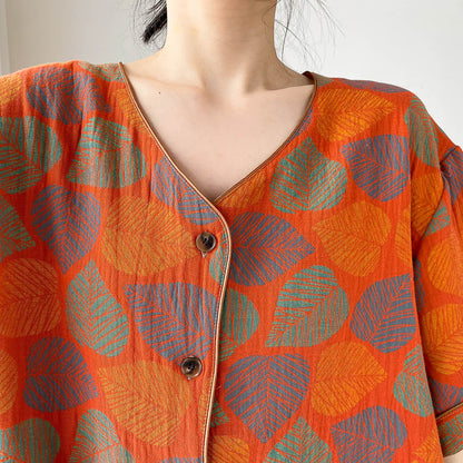 Ensemble de vêtements d'intérieur à manches courtes et imprimé jacquard vintage grande taille