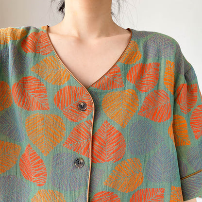 Ensemble de vêtements d'intérieur à manches courtes et imprimé jacquard vintage grande taille