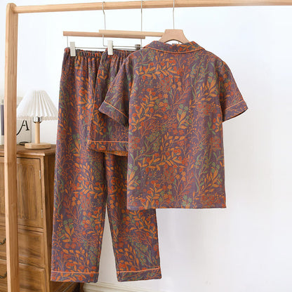 Ensemble de vêtements d'intérieur à manches courtes en coton teint en fil style jacquard (3 pièces)