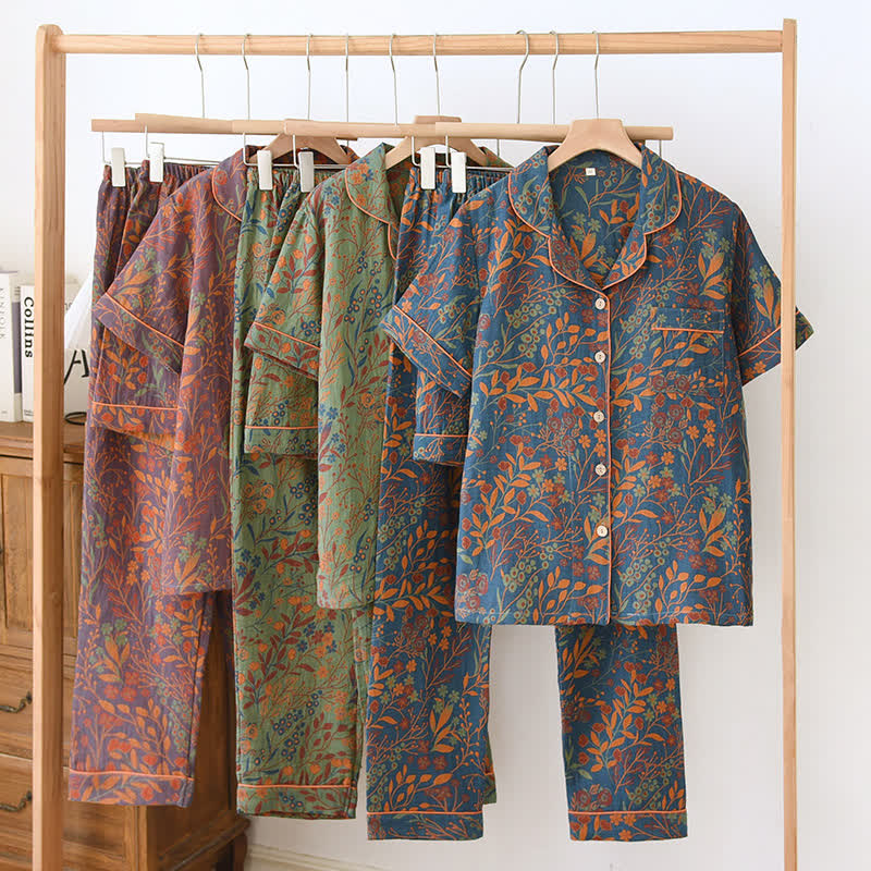 Ensemble de vêtements d'intérieur à manches courtes en coton teint en fil style jacquard (3 pièces)
